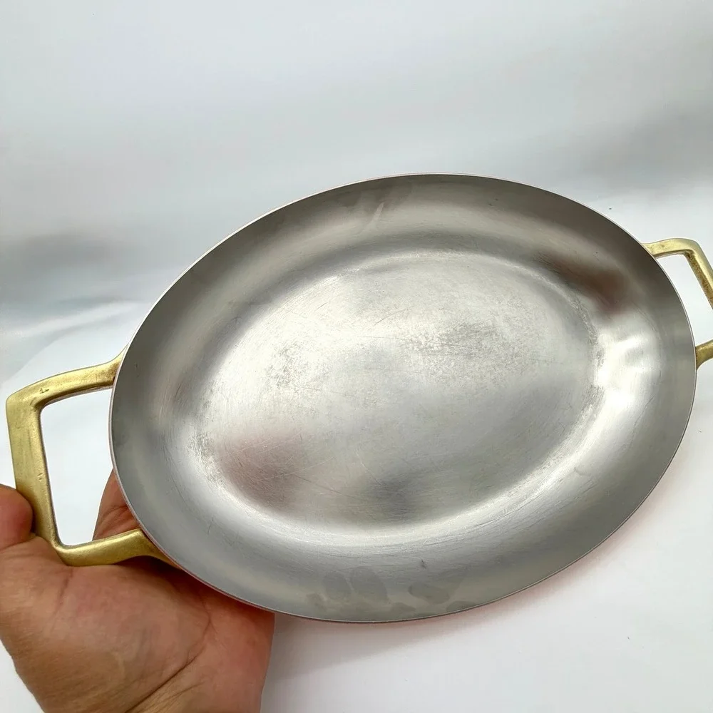 Paul Revere Home Au Gratin Pan 12 in Copper Bicentennial Gold-Tone Two Handles